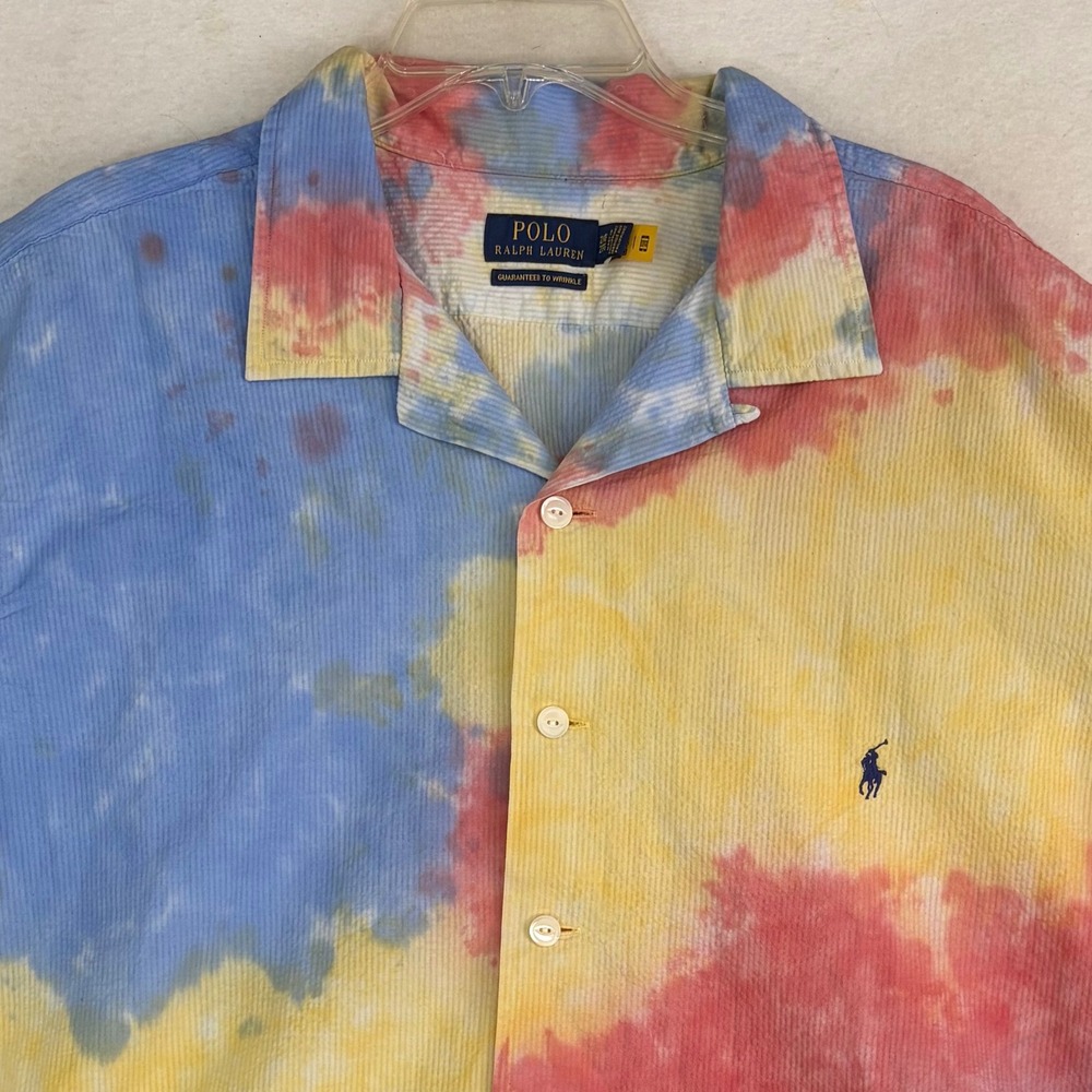 Polo Ralph Lauren Seersucker Camp Shirt Button Up Mens 2XB Multi Tie Dye - Picture 3 of 7
